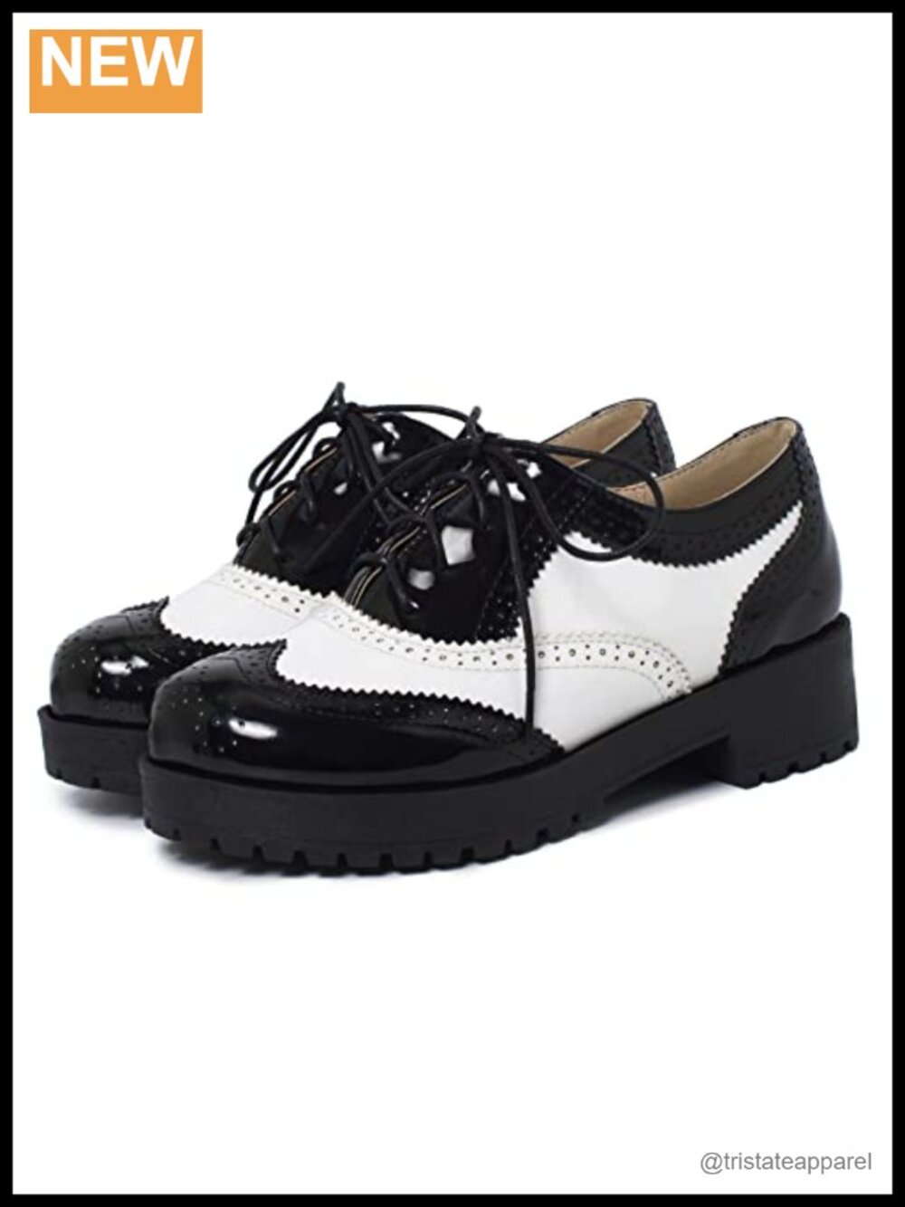 SHEMEE Patent Leather Chunky Mid Heels Wingtip Oxfords Lug Sole Brogues